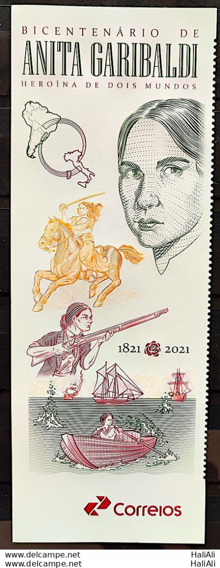 Brazil Stamp Vignette 200 Years Anita Garibaldi Horse Military Gun 2021 - Ungebraucht