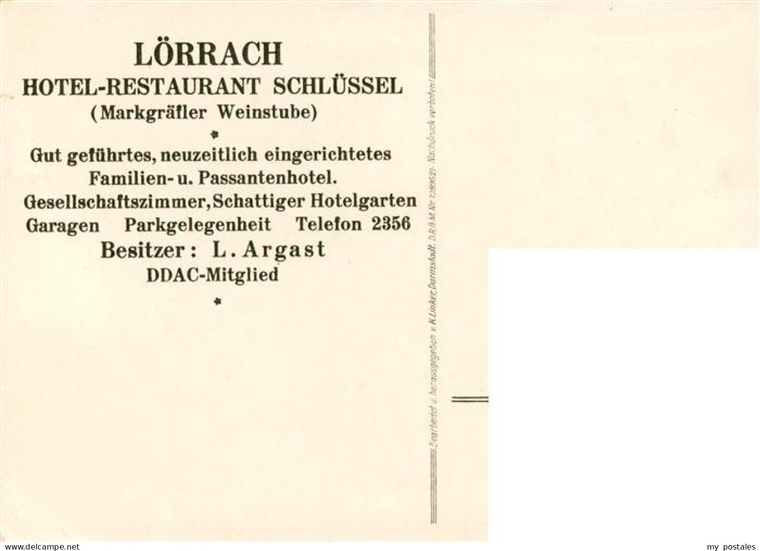 73893044 Loerrach Hotel Restaurant Schluessel Gebietskarte In Der Dreilaendereck - Lörrach