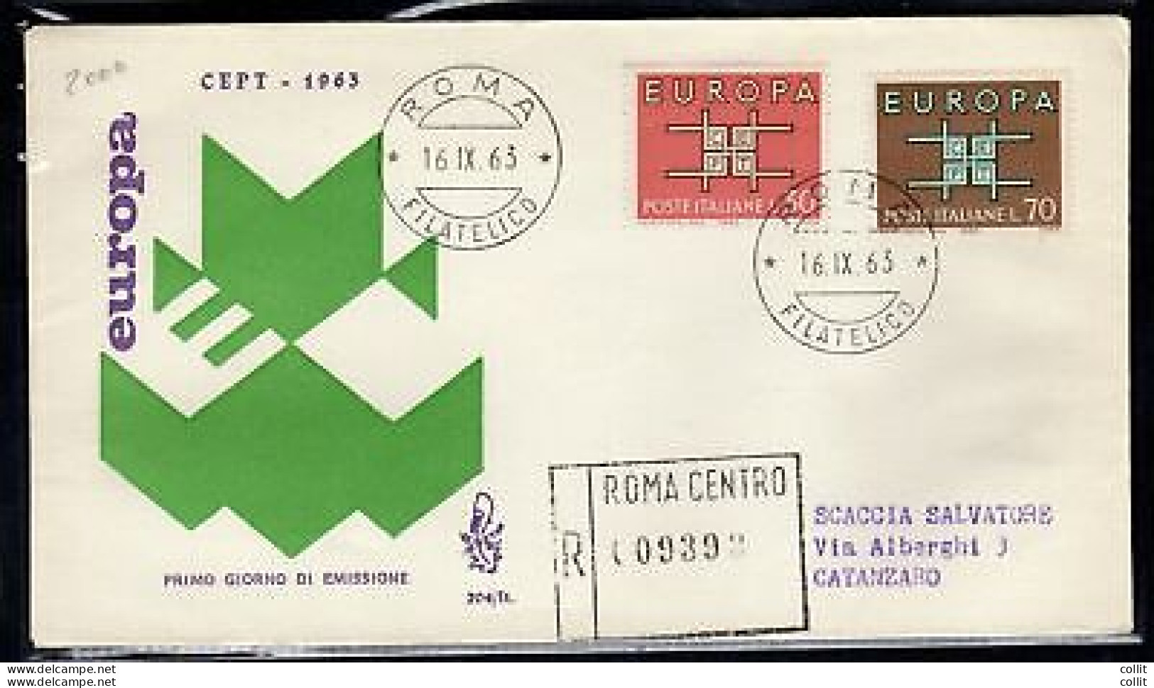 Italia FDC Venetia 1963 Europa  Viaggiata Racc. Per L'Italia - FDC