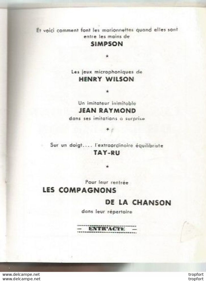 CG / Old Theater Program / Programme Music-hall Cabaret 19 Edith PIAF Compagnons Chanson RAYMOND PERI - Programs