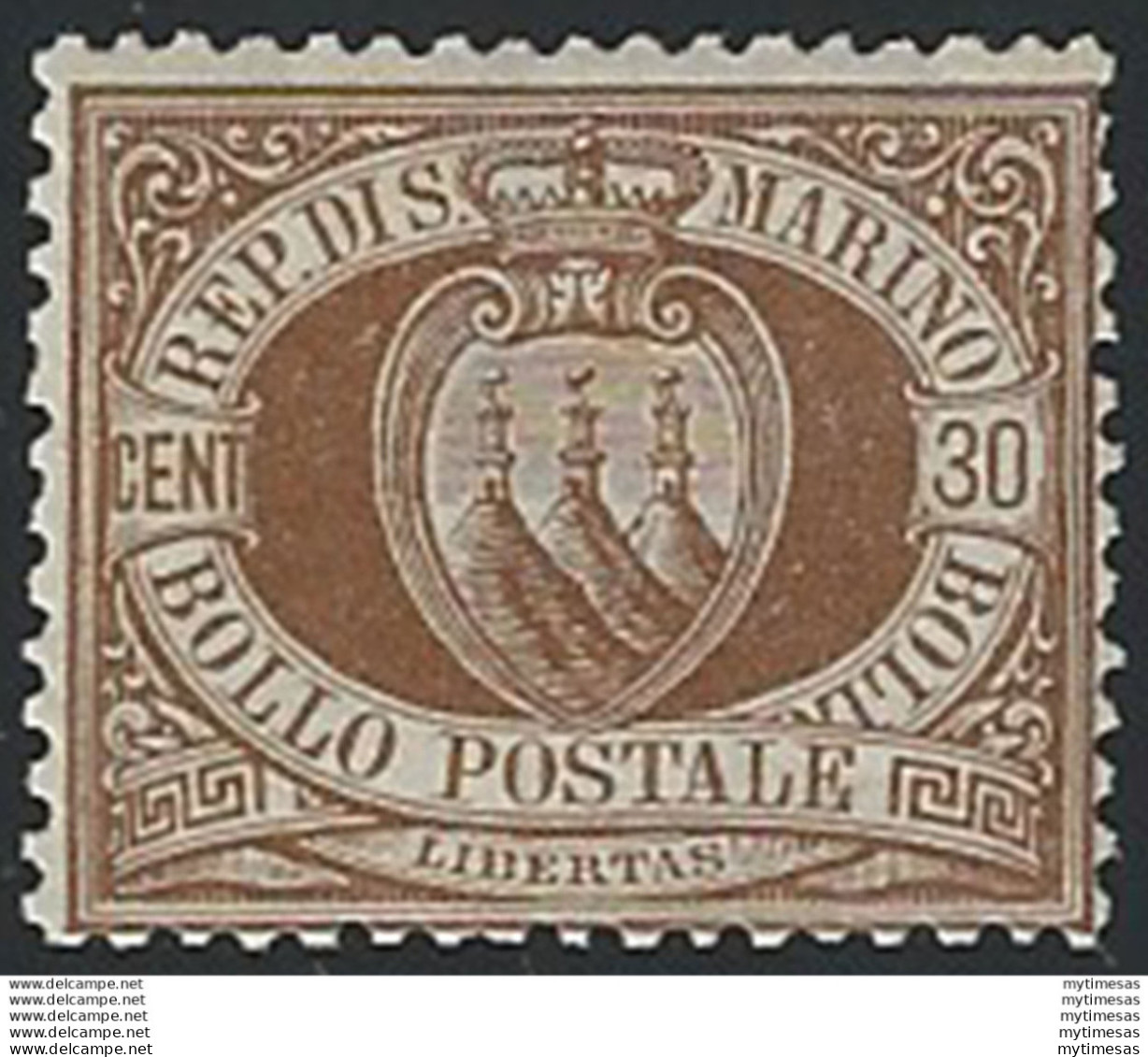 1877 San Marino Stemma 30c. Bruno MNH Sassone N. 6 - Autres & Non Classés
