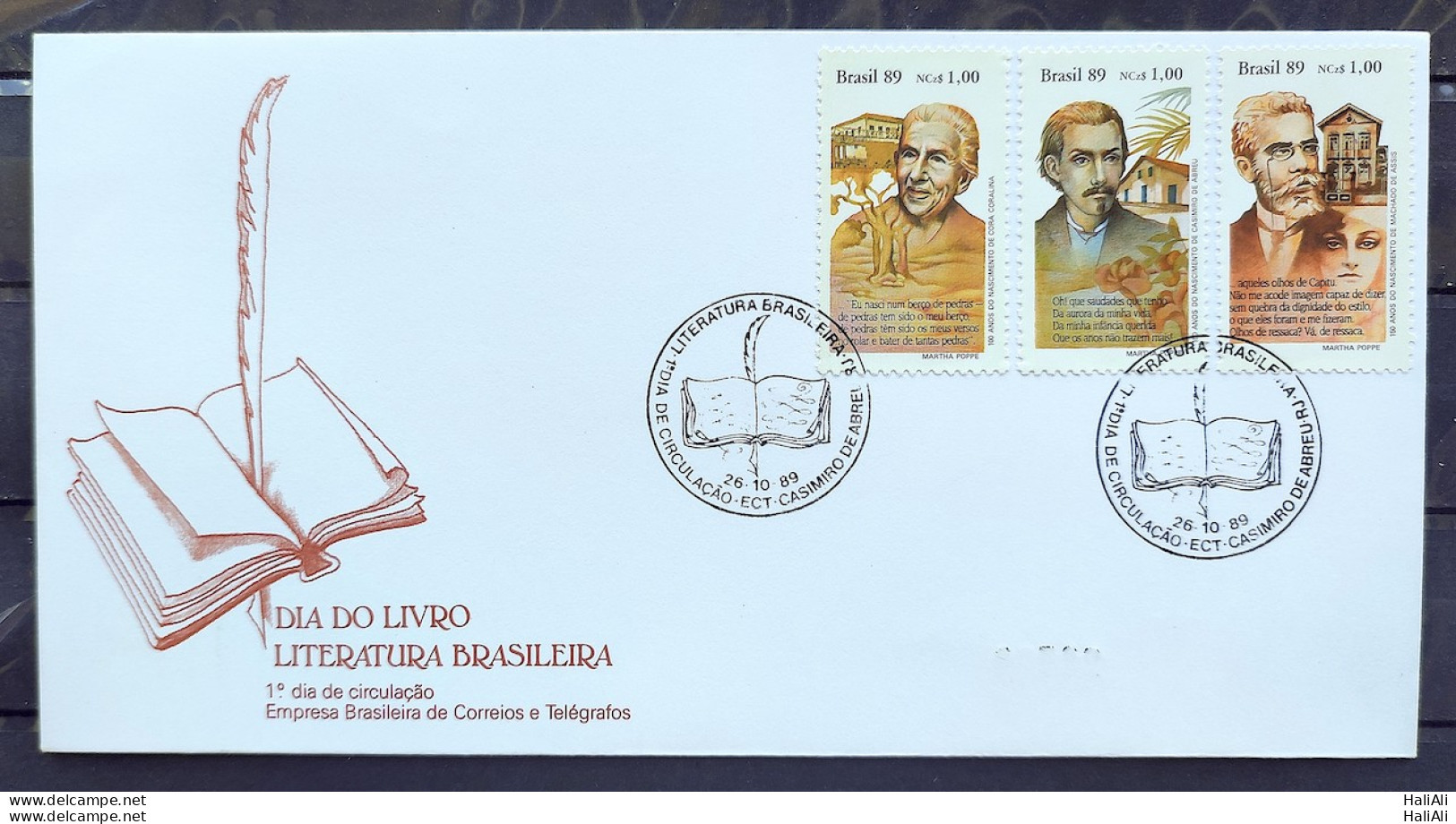 Brazil Envelope FDC 482 1989 Writers Cora Coralina Casimiro De Abreu Machado De Assis Literature CBC RJ 04 - FDC