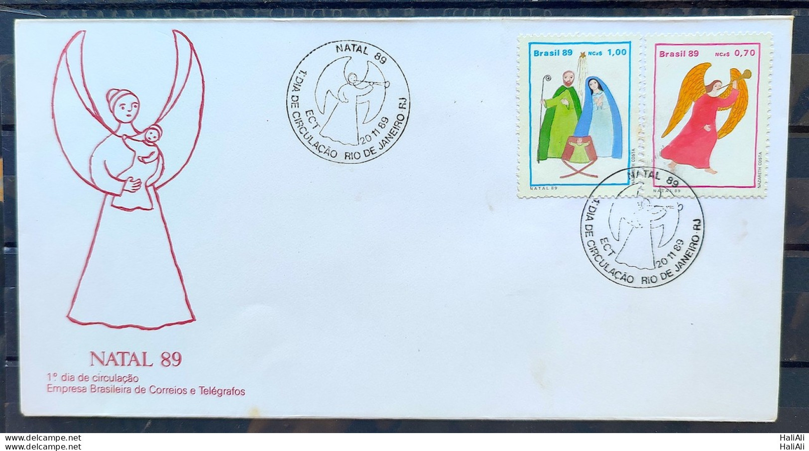 Brazil Envelope FDC 485 1989 Christmas Religion Angel CBC RJ 02 - FDC