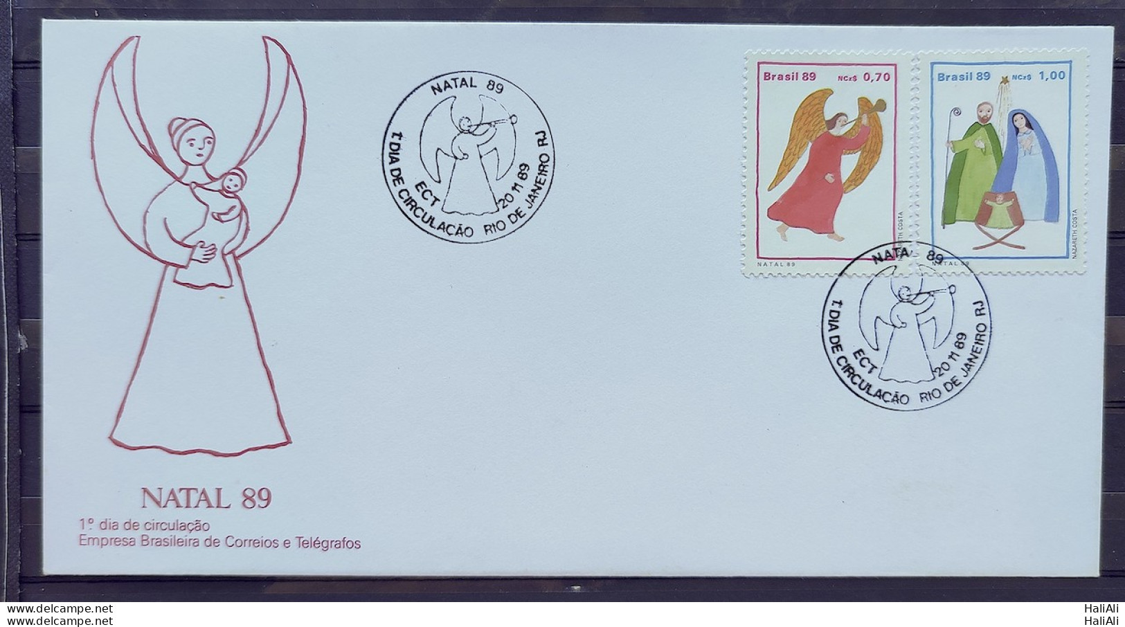 Brazil Envelope FDC 485 1989 Christmas Religion Angel CBC RJ 01 - FDC