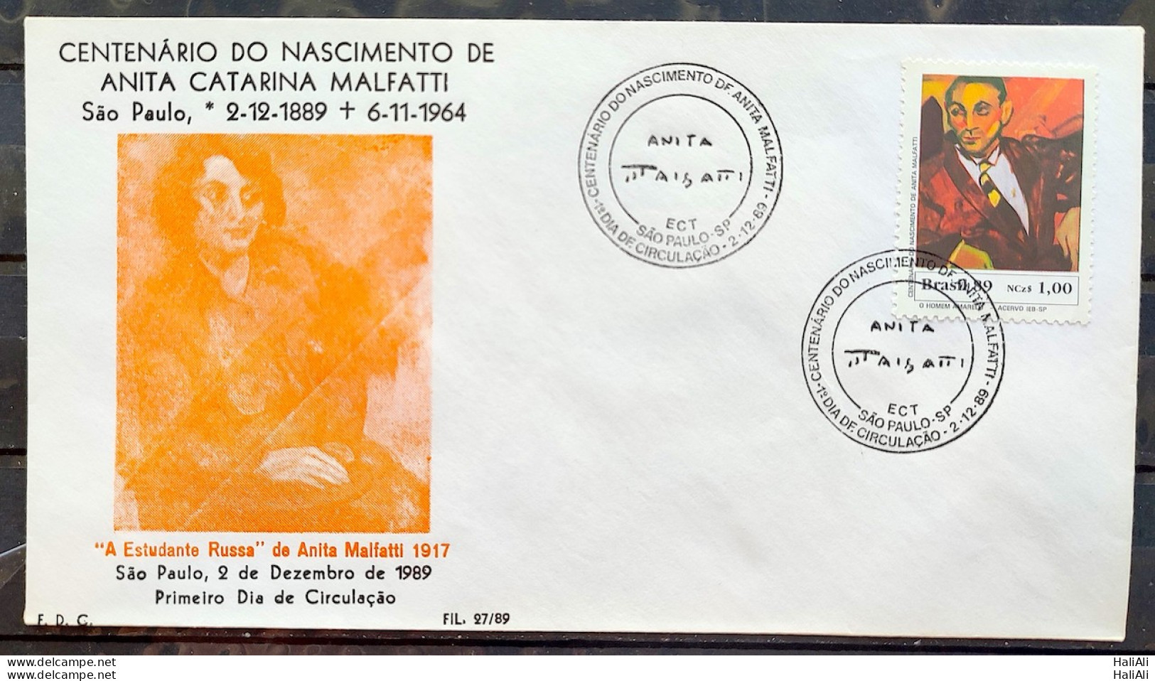 Brazil Envelope PVT FIL 027 1989 Centenary Anita Malfati Art CBC SP 01 - FDC