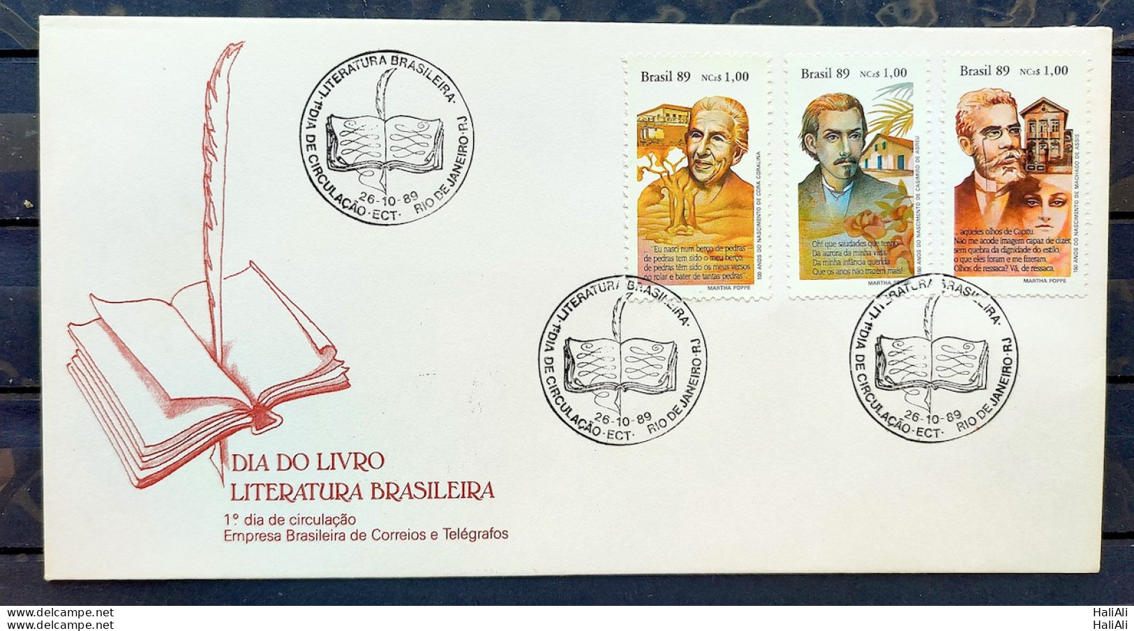 Brazil Envelope FDC 482 1989 Writers Cora Coralina Casimiro De Abreu Machado De Assis Literature CBC RJ 03 - FDC