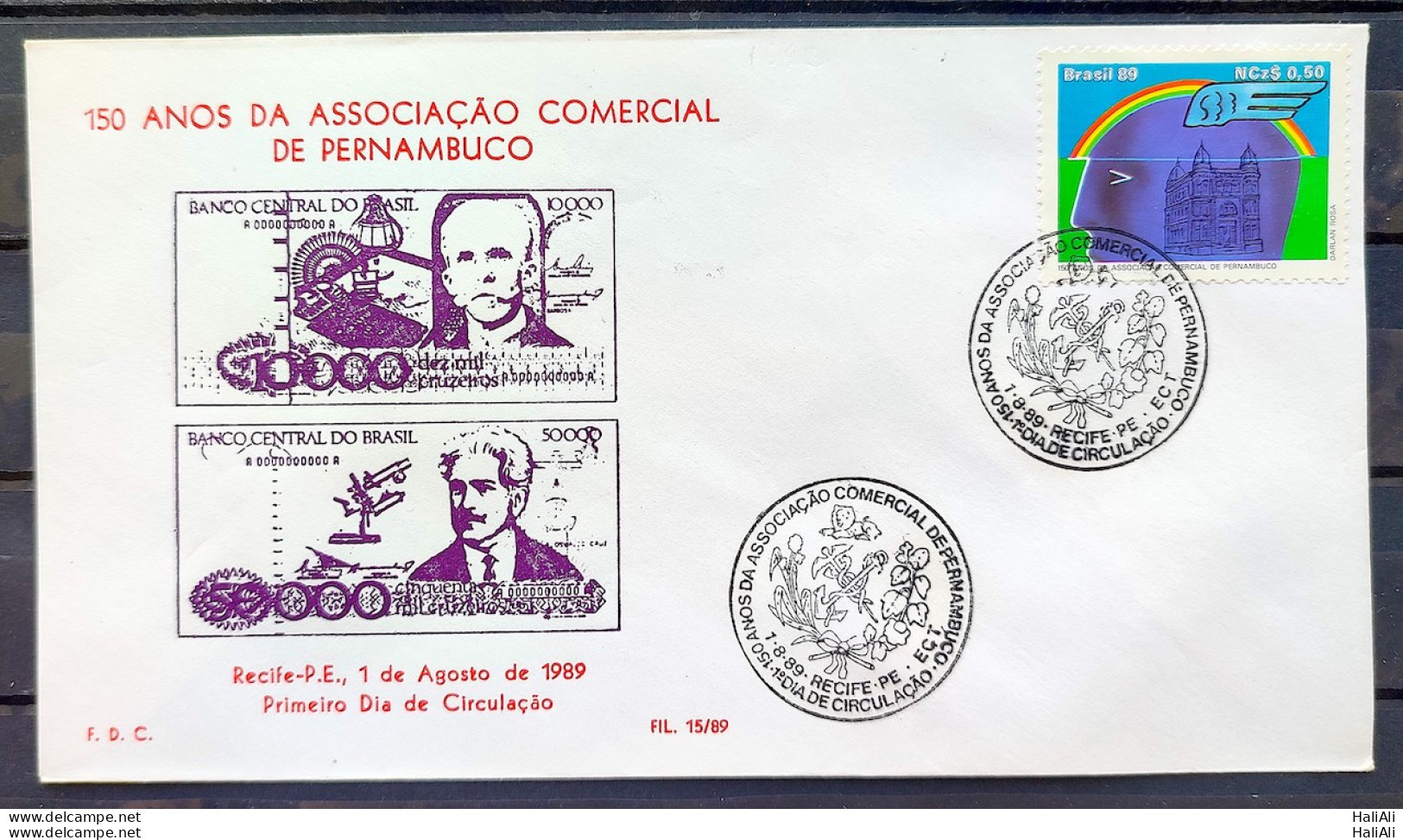 Brazil Envelope PVT FIL 015 1989 Commercial Association Pernambuco CBC PE 01 - FDC