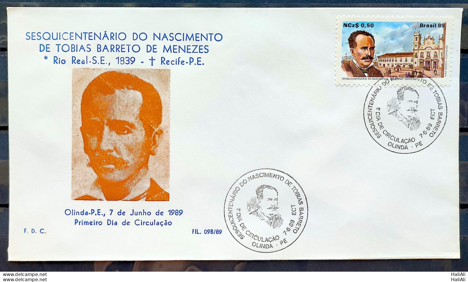 Brazil Envelope PVT FIL 09B 1989 Tobias Barreto CBC PE - FDC