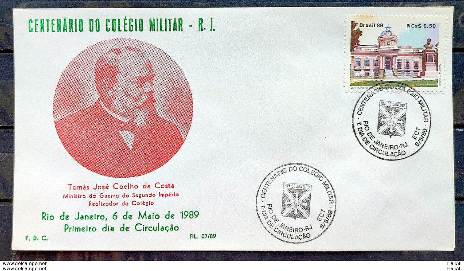 Brazil Envelope PVT FIL 007 1989 MILITARY COLLEGE EDUCATION CBC RJ 01 - FDC