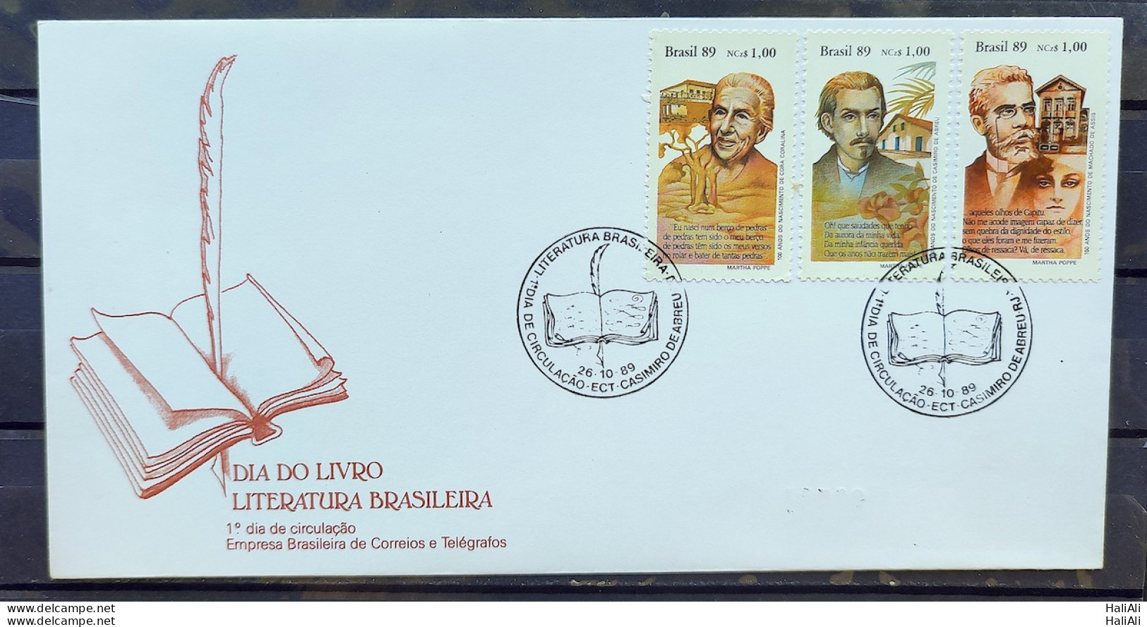Brazil Envelope FDC 482 1989 Writers Cora Coralina Casimiro De Abreu Machado De Assis Literature CBC RJ 02 - FDC