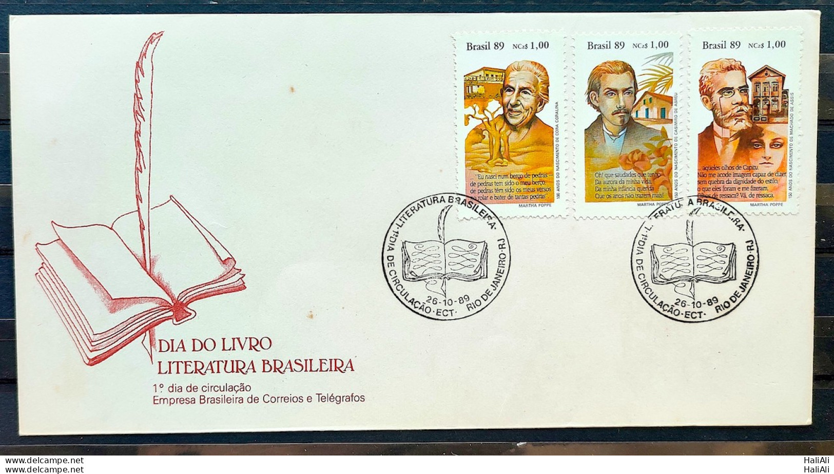 Brazil Envelope FDC 482 1989 Writers Cora Coralina Casimiro De Abreu Machado De Assis Literature CBC RJ 01 - FDC