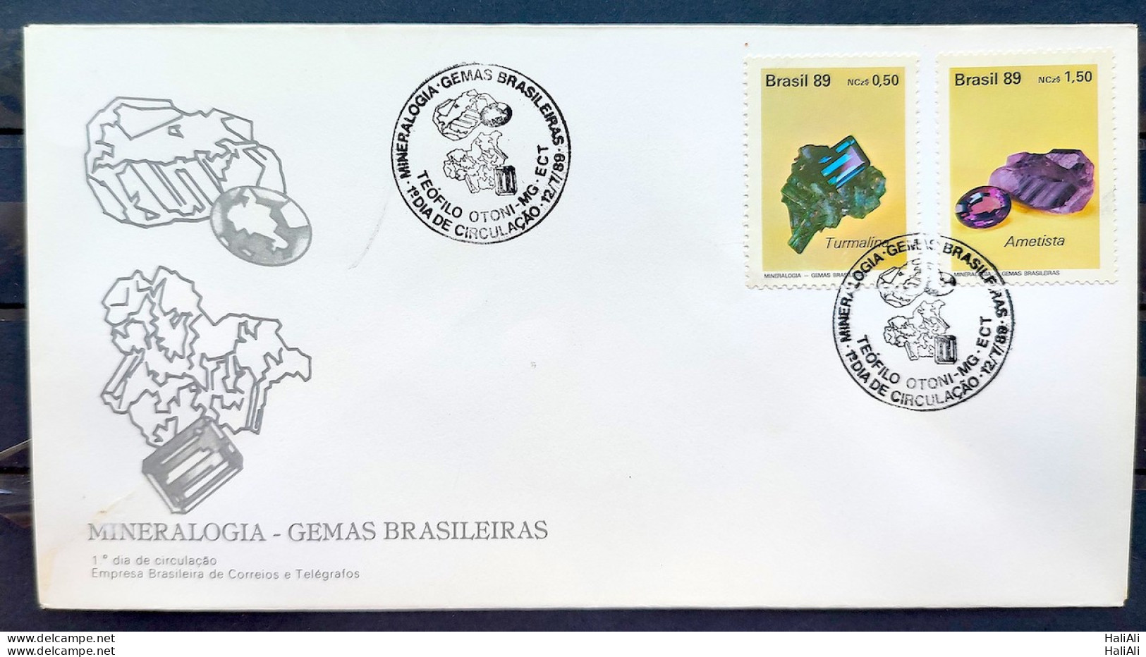 Brazil Envelope FDC 474 1989 Mineralogy Precious Stones Amethyst Tourmaline CBC MG 04 - FDC