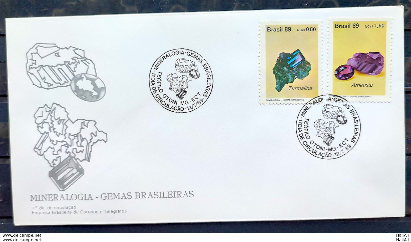 Brazil Envelope FDC 474 1989 Mineralogy Precious Stones Amethyst Tourmaline CBC MG 03 - Used Stamps