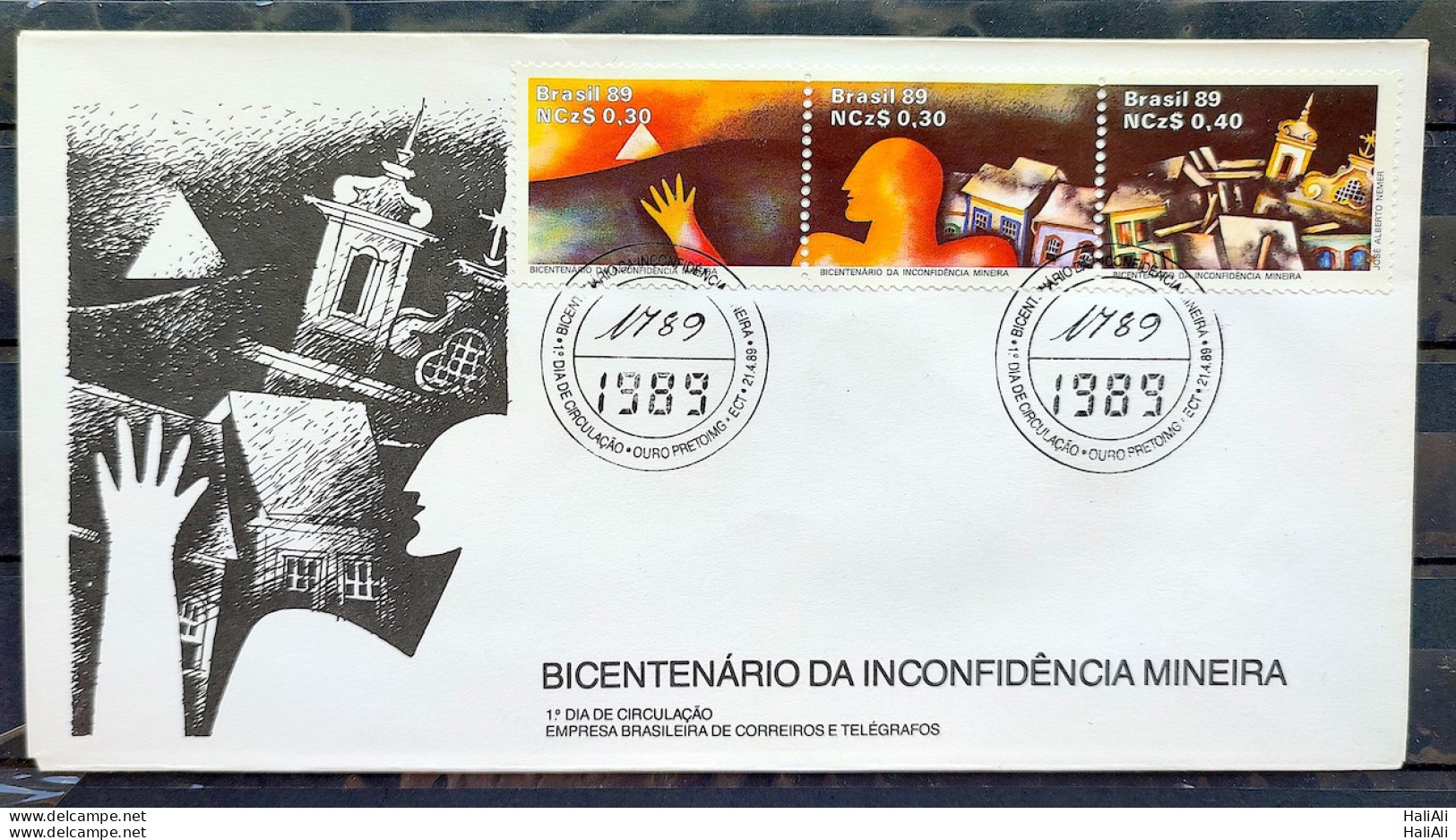 Brazil Envelope FDC 467 1989 Minas Gerais Inconfindencia History CBC MG 01 - Usati