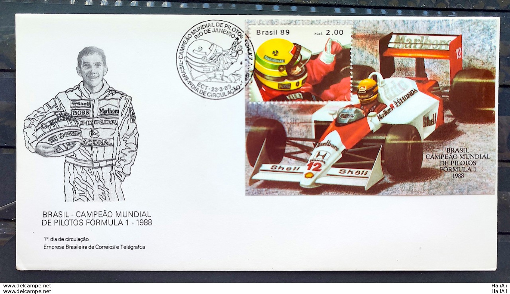 Brazil Envelope FDC 465 1989 Ayrton Senna Formula 1 Car CBC RJ 02 - FDC