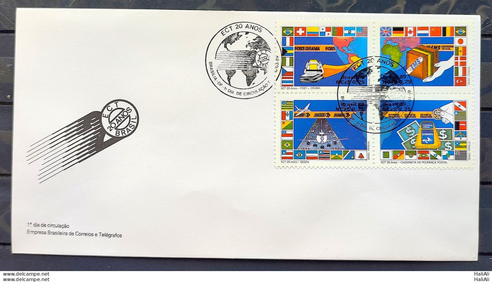 Brazil Envelope FDC 464 1989 ECT POSTAL SERVICE Flag Avao CBC BSB 02 - FDC