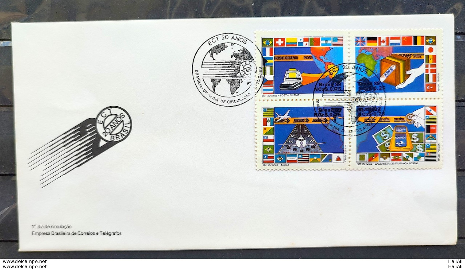 Brazil Envelope FDC 464 1989 ECT POSTAL SERVICE FLAG AVAO CBC BSB 03 - FDC