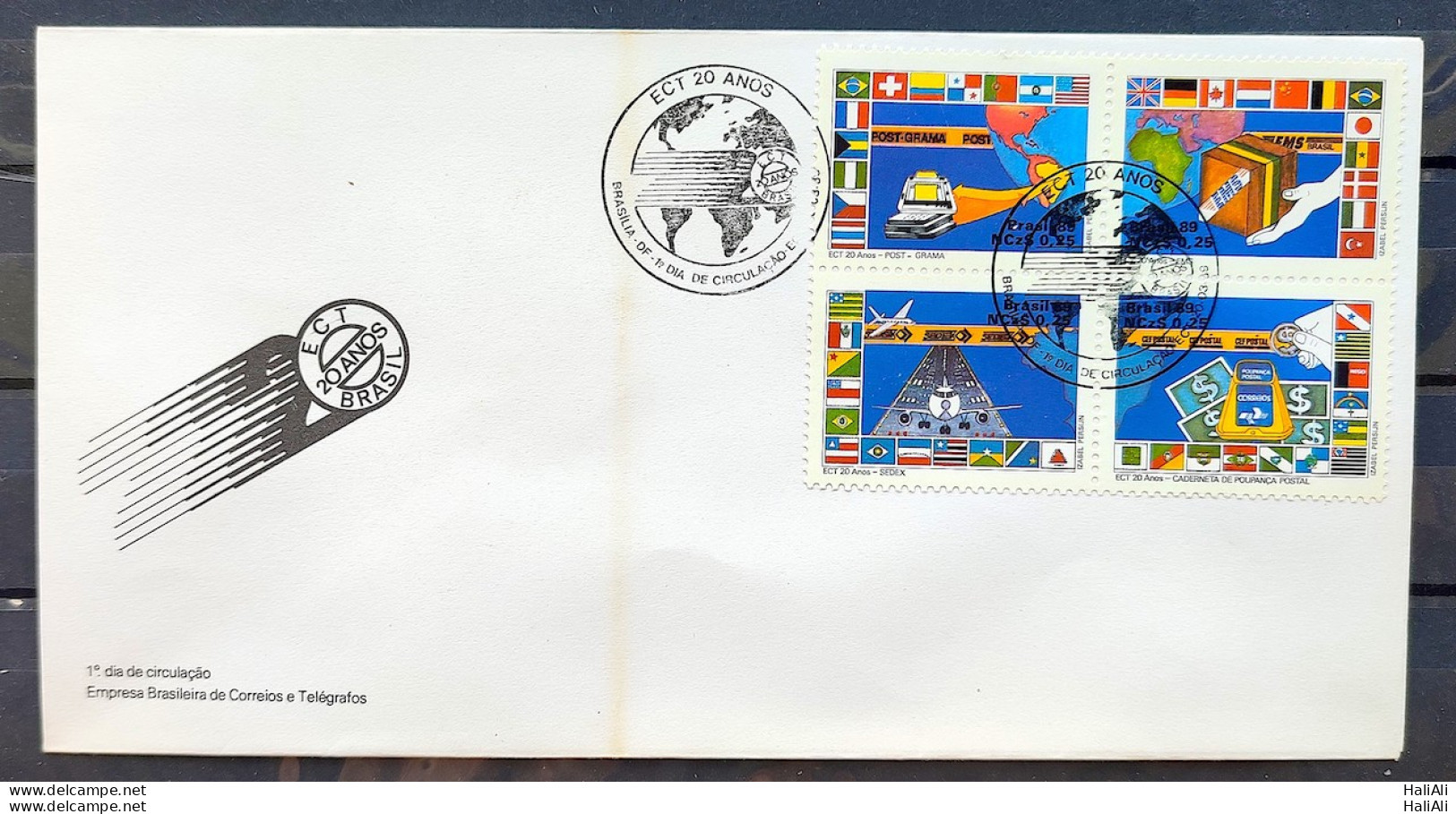 Brazil Envelope FDC 464 1989 ECT POSTAL SERVICE FLAG AVAO CBC BSB 01 - FDC