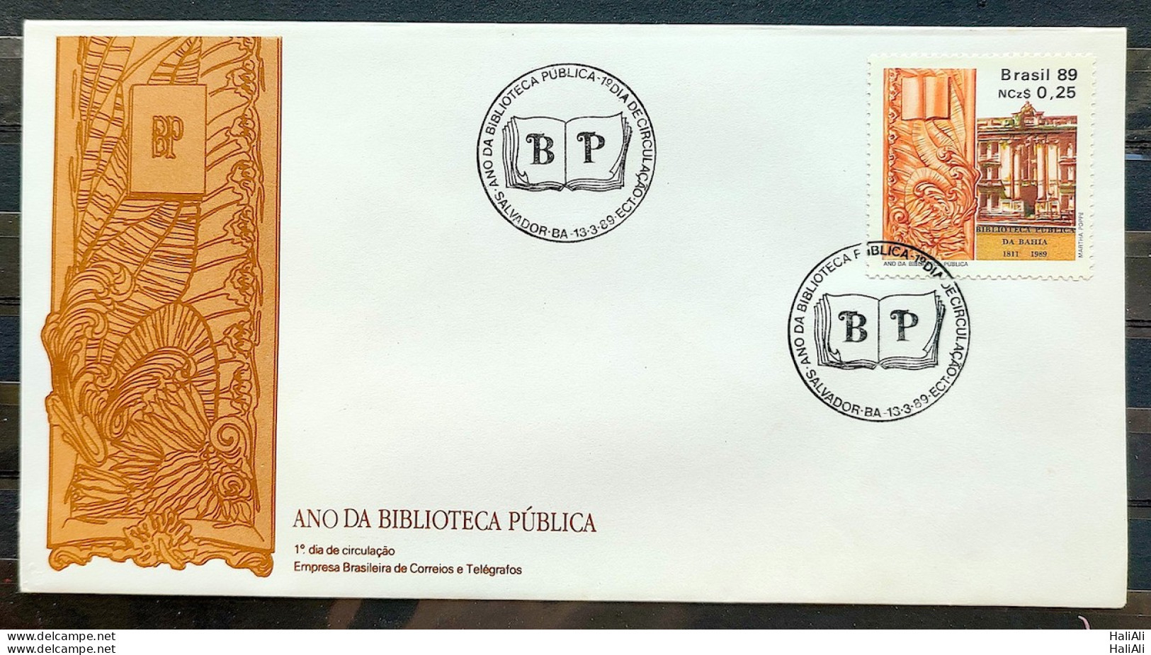 Brazil Envelope FDC 463 1989 Library Publics Bahia Literature EDUCATION CBC BA 02 - FDC