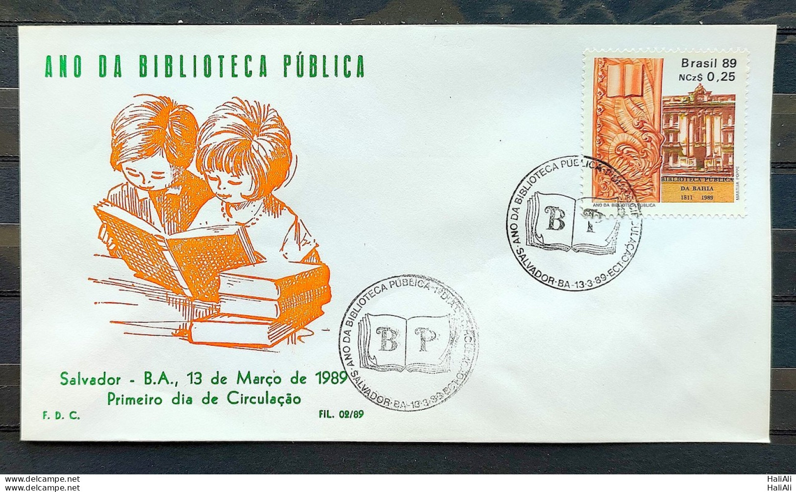 Brazil Envelope FDC 463 1989 Library Publics Bahia Literature EDUCATION CBC BA 03 - FDC