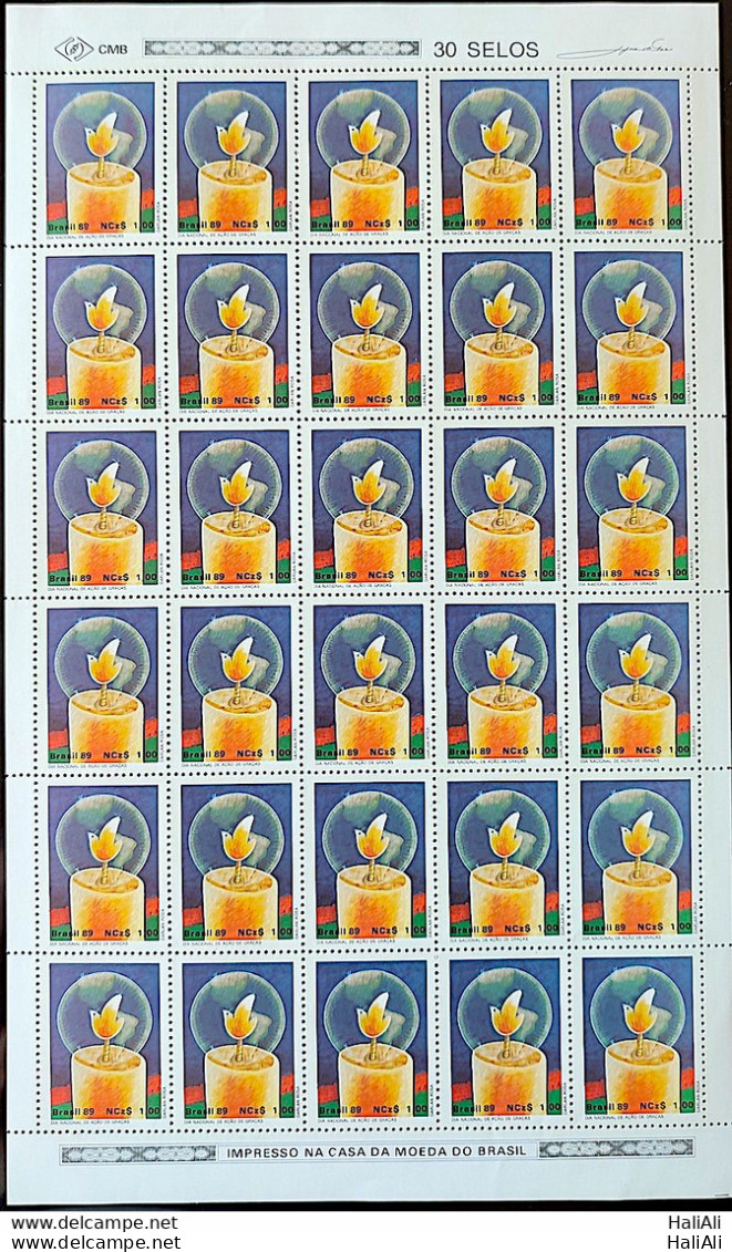 C 1660 Brazil Stamp Thanksgiving Day Dove Bird Candle 1989 Sheet - Nuevos