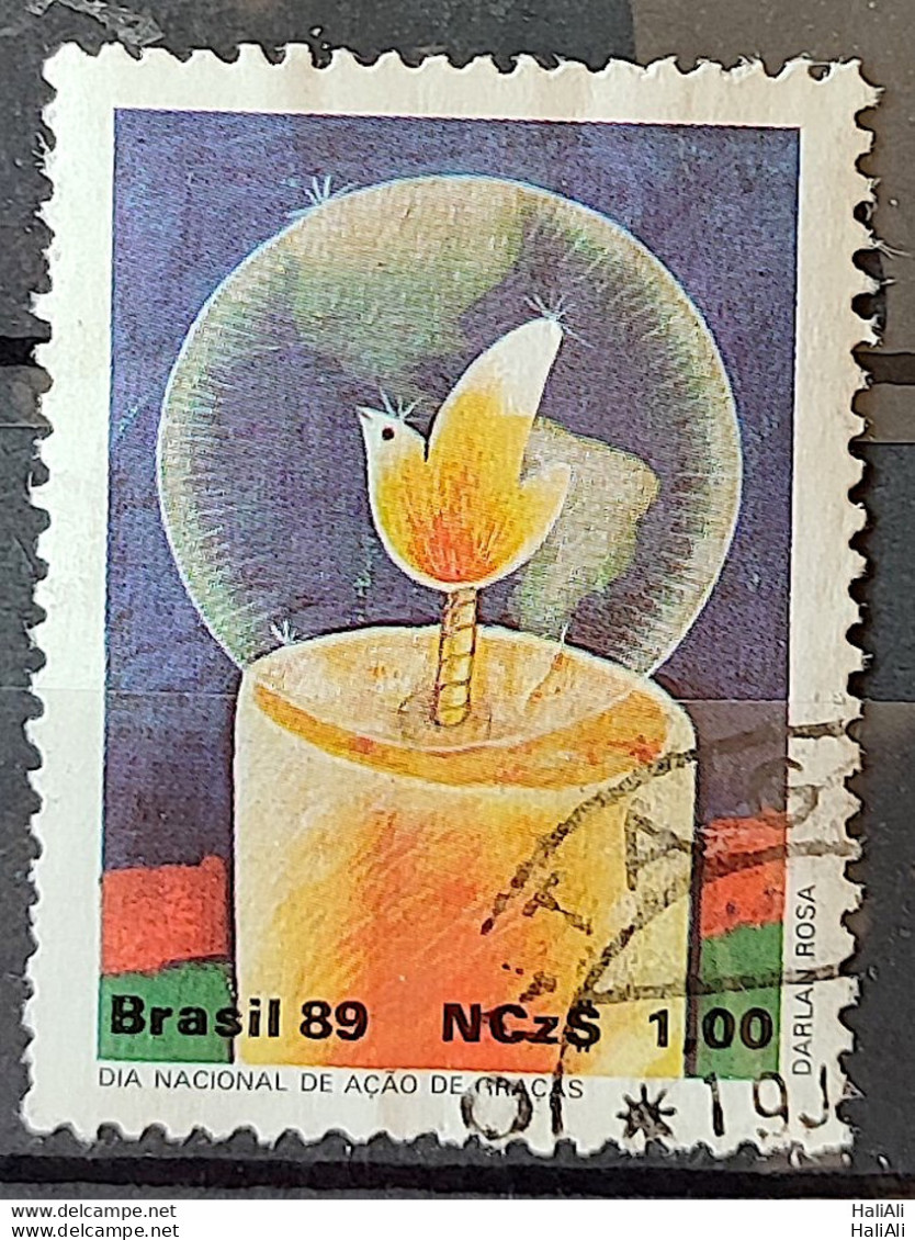 C 1660 Brazil Stamp Thanksgiving Day Dove Bird Candle 1989 Circulated 4 - Usati