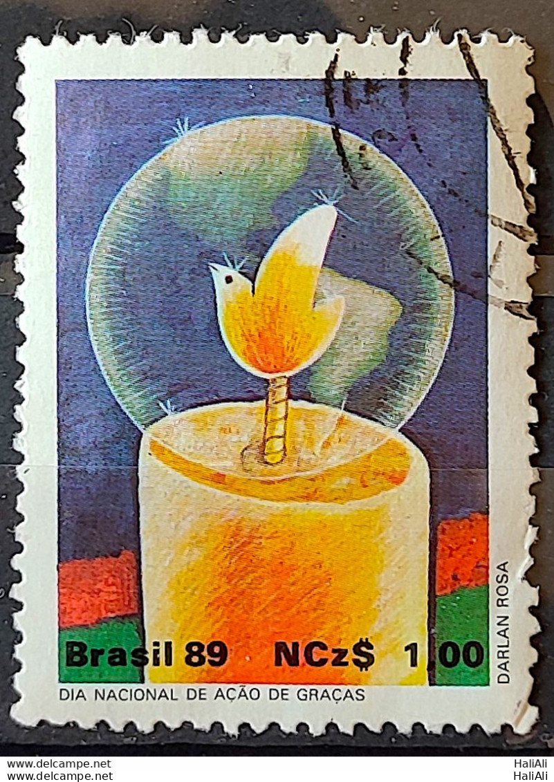 C 1660 Brazil Stamp Thanksgiving Day Dove Bird Candle 1989 Circulated 2 - Used Stamps