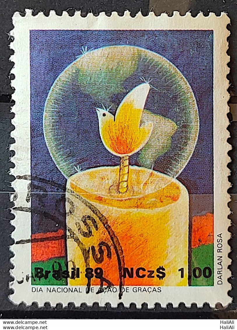 C 1660 Brazil Stamp Thanksgiving Day Dove Bird Candle 1989 Circulated 1 - Oblitérés