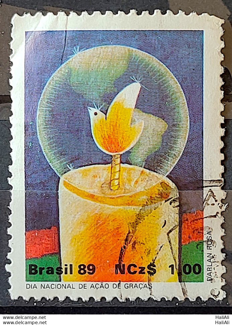 C 1660 Brazil Stamp Thanksgiving Day Dove Bird Candle 1989 Circulated 3 - Usati