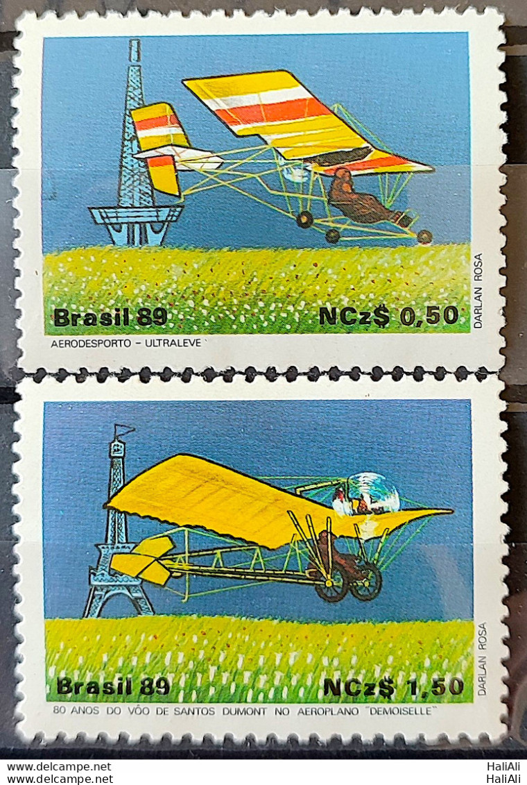 C 1636 Brazil Stamp 80 Years Old Flight Dumont Airplane Ultraleve Demoiselle 1989 Complete Series - Ungebraucht