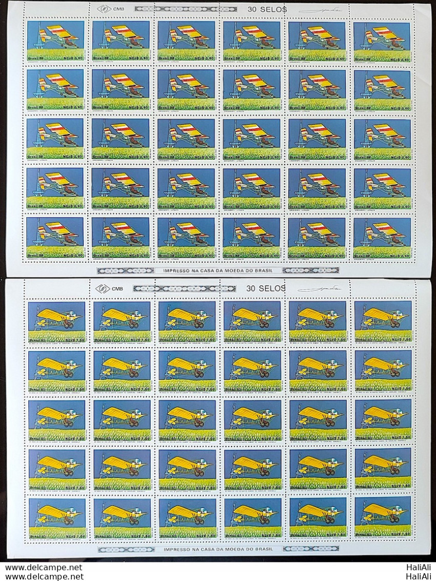 C 1636 Brazil Stamp 80 Years Old Flight Dumont Airplane Ultraleve Demoiselle 1989 Sheet Complete Series - Neufs