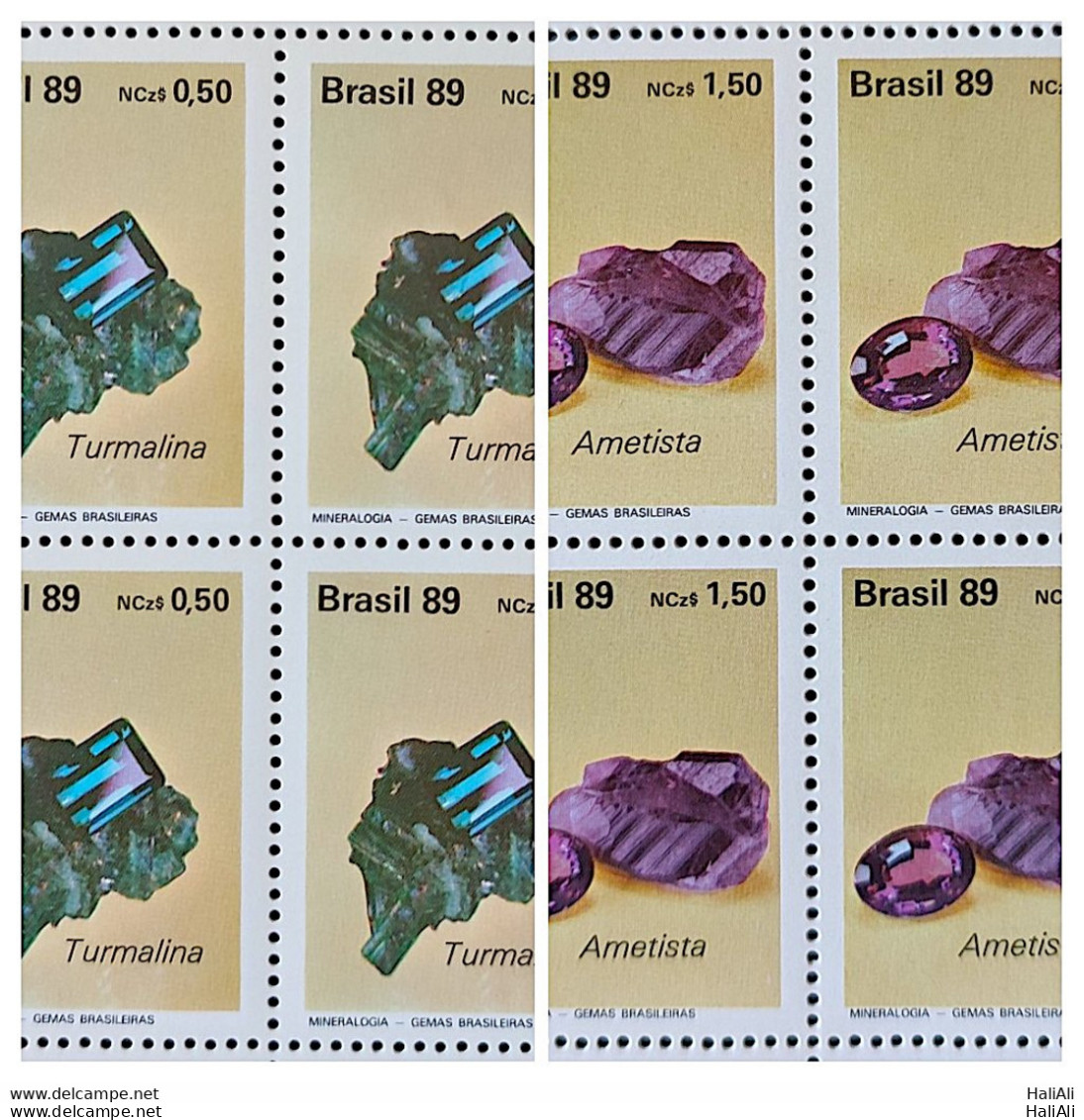 C 1639 Brazil Stamp Brazilian Gems Stone Semi Precious Tourmaline Amethyst Jewelry 1989 Block Of 4 Complete Series - Neufs