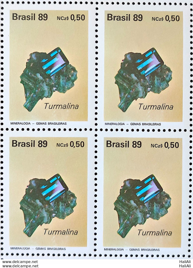 C 1639 Brazil Stamp Brazilian Gems Stone Semi Precious Tourmaline Amethyst Jewelry 1989 Block Of 4 Complete Series - Neufs