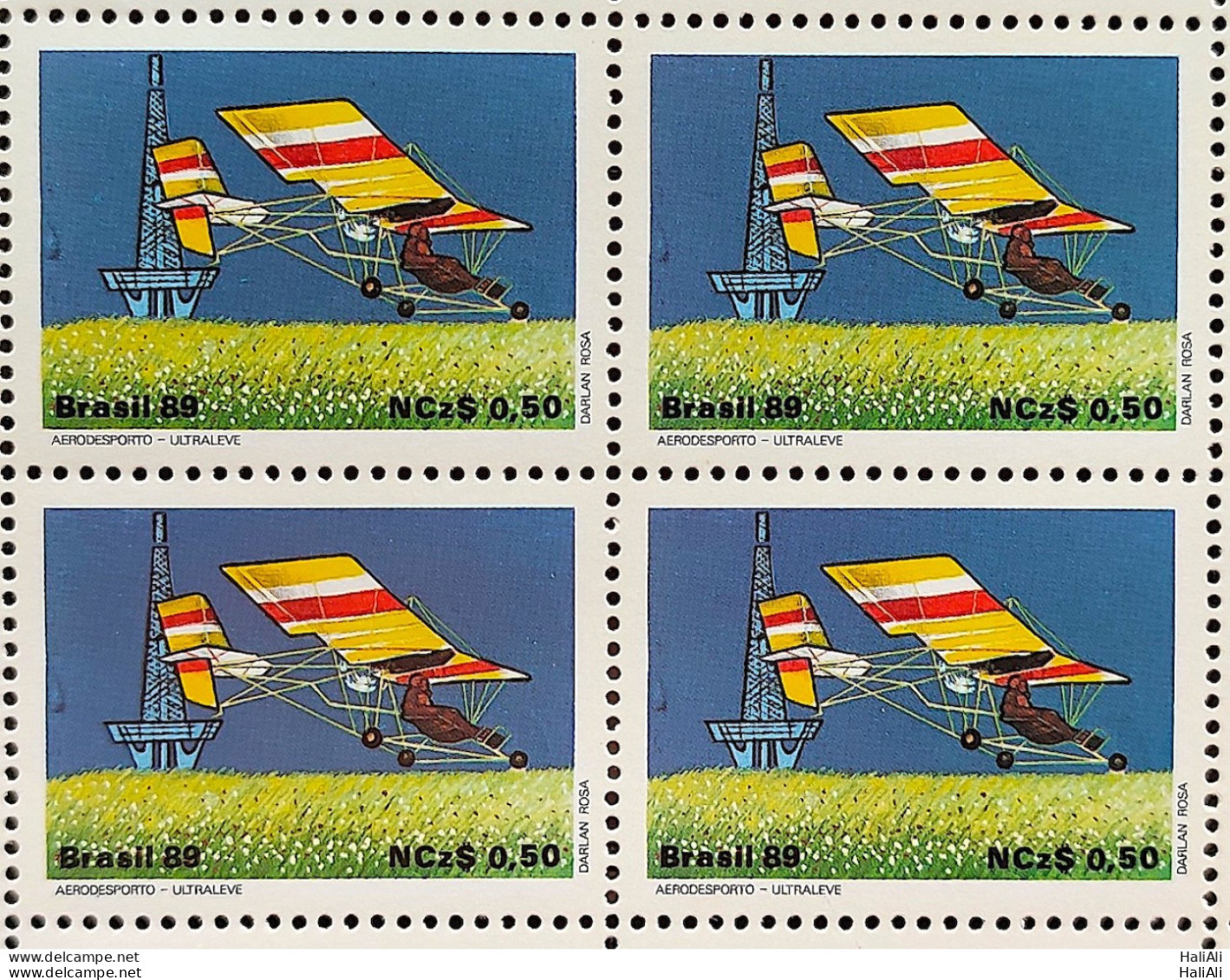 C 1636 Brazil Stamp 80 YEARS FLIGHT SANTOS DUMONT Ultralight Airplane 1989 BLOCK OF 4 - Neufs