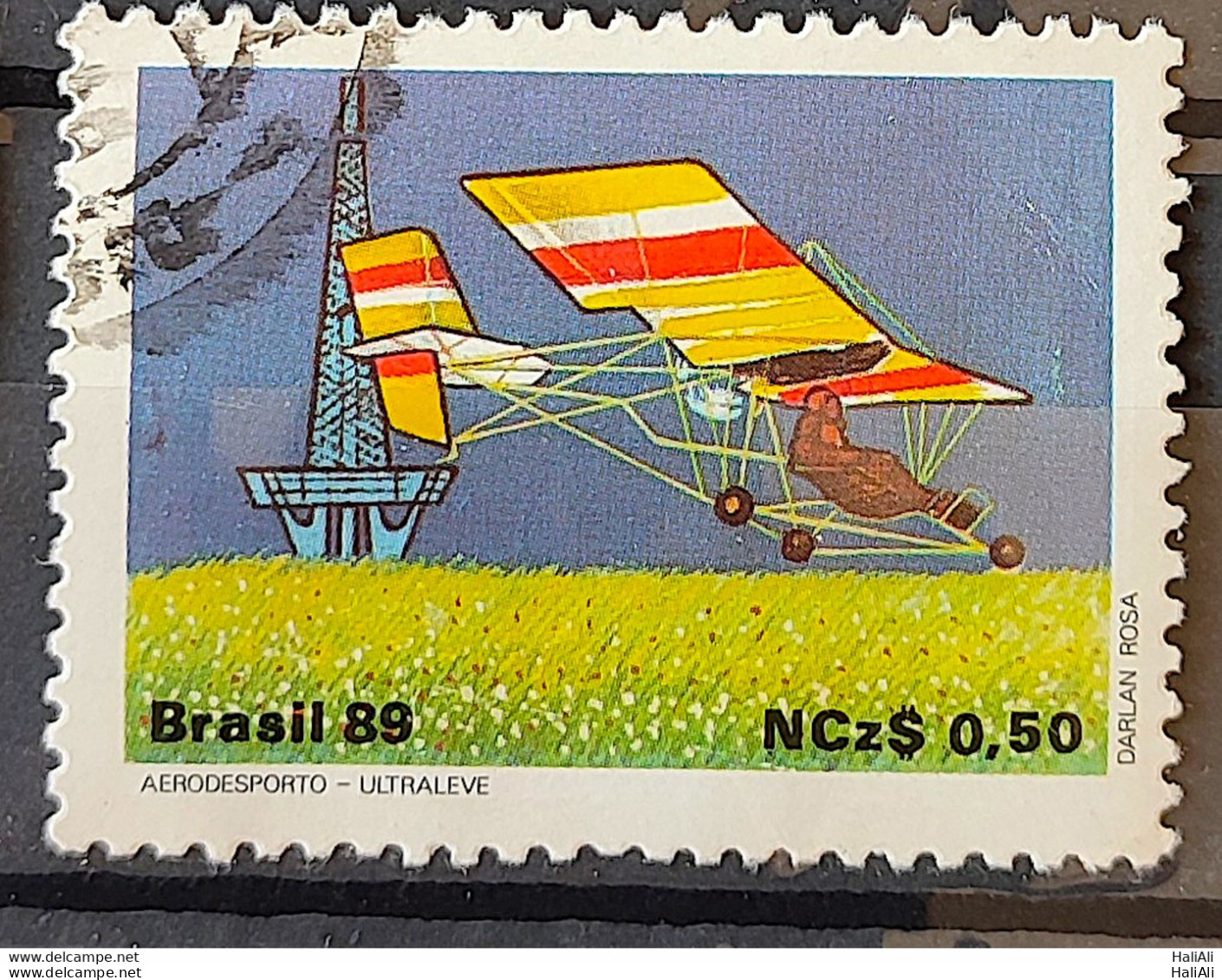 C 1636 Brazil Stamp 80 Years Old Flight Dumont Airplane Ultraleve 1989 Circulated 3 - Usados