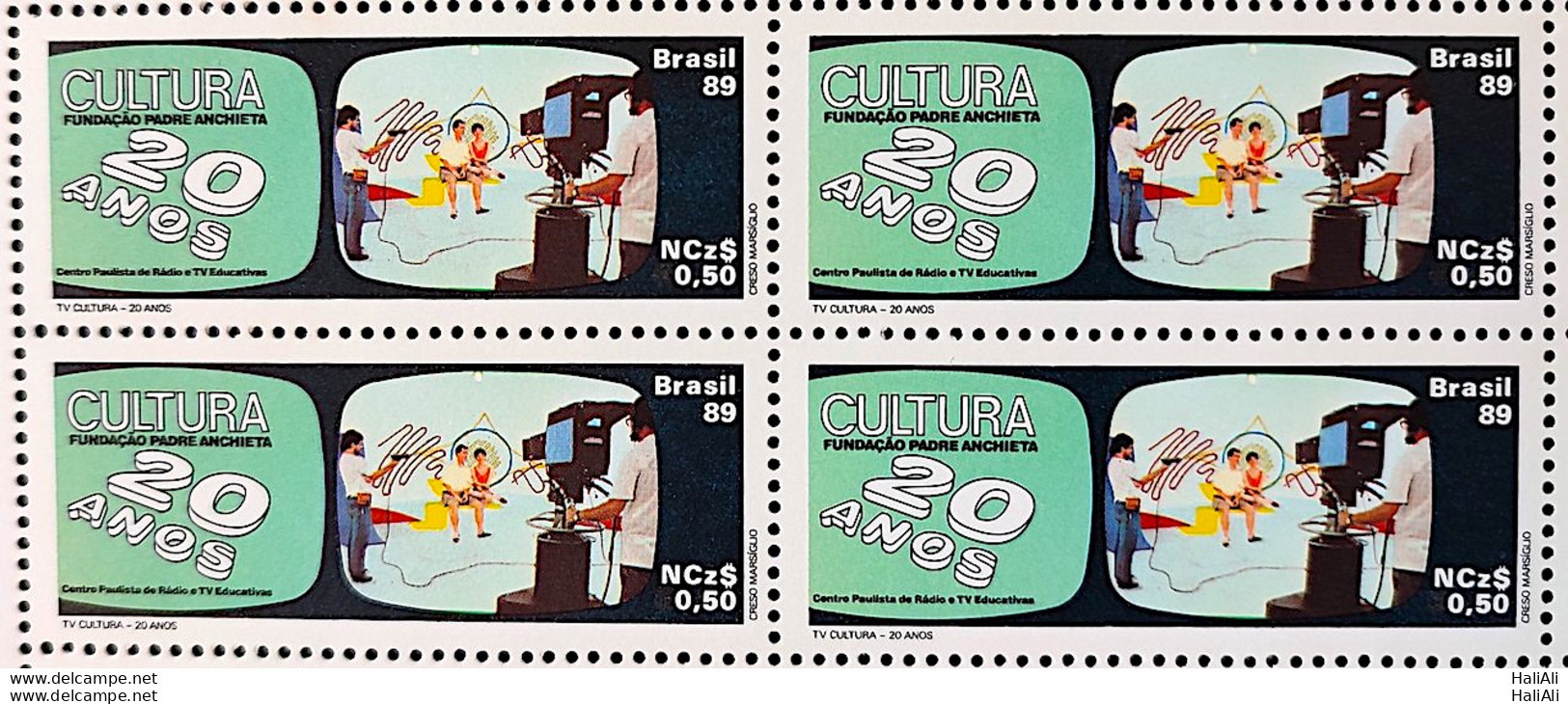 C 1635 Brazil Stamp 20 Years Of TV Culture Communication 1989 Block Of 4 - Neufs