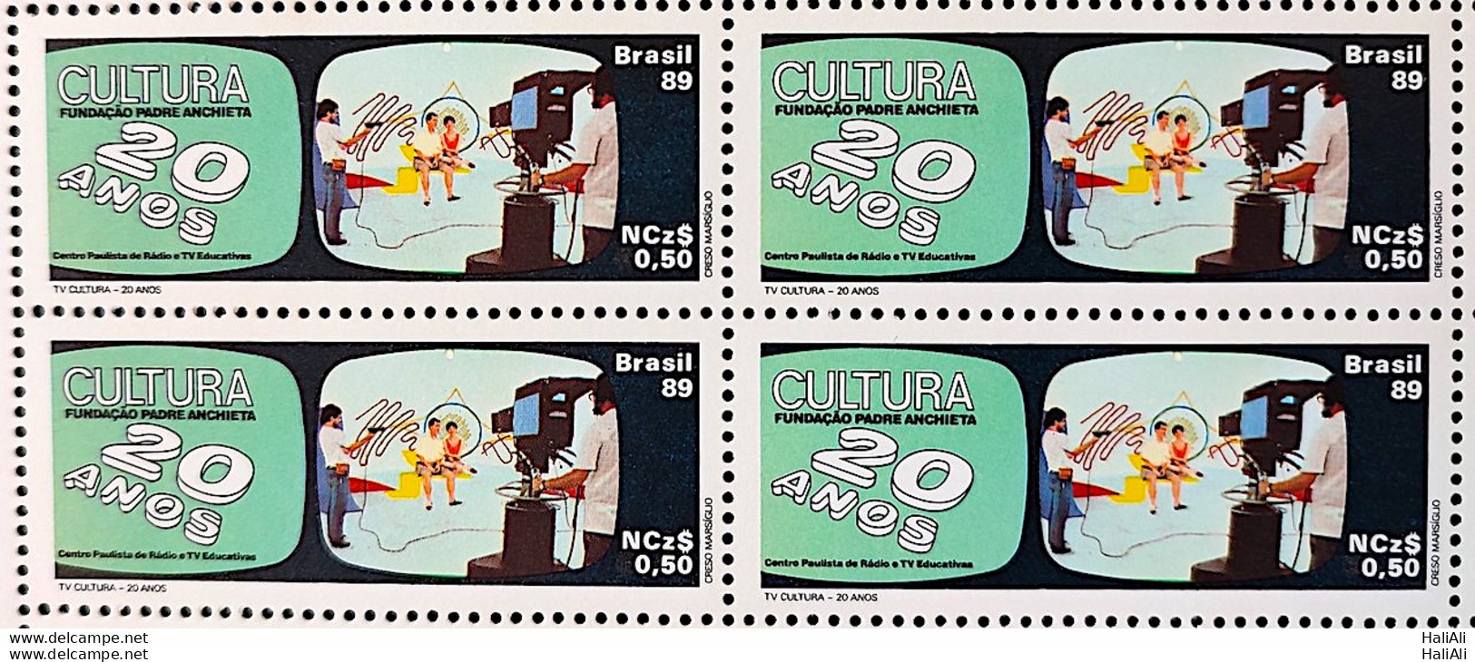 C 1635 Brazil Stamp 20 Years Of TV Culture Communication 1989 Block Of 4 - Unused Stamps