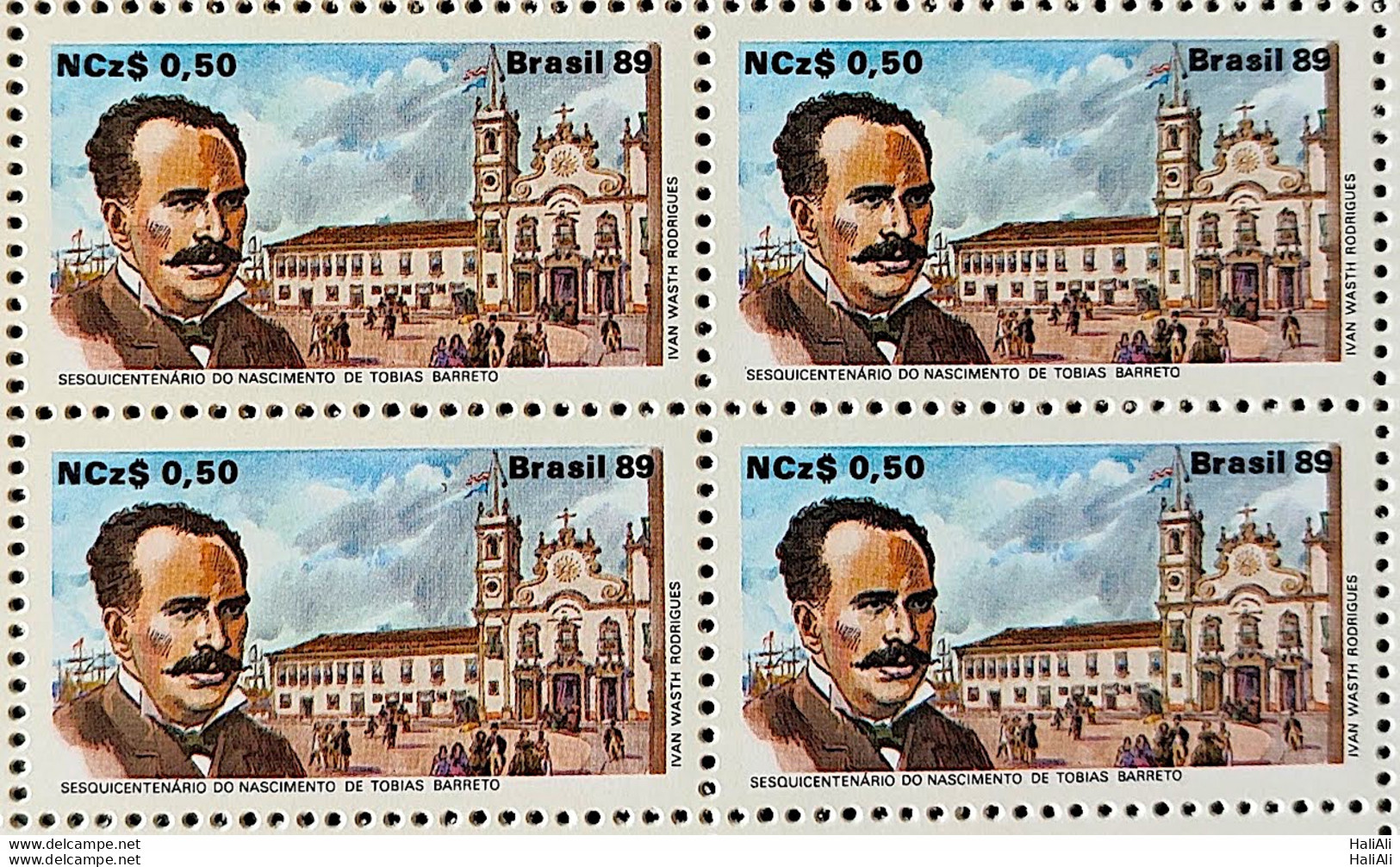 C 1634 Brazil Stamp 150 Years Tobias Barreto Literature 1989 Block Of 4 - Neufs