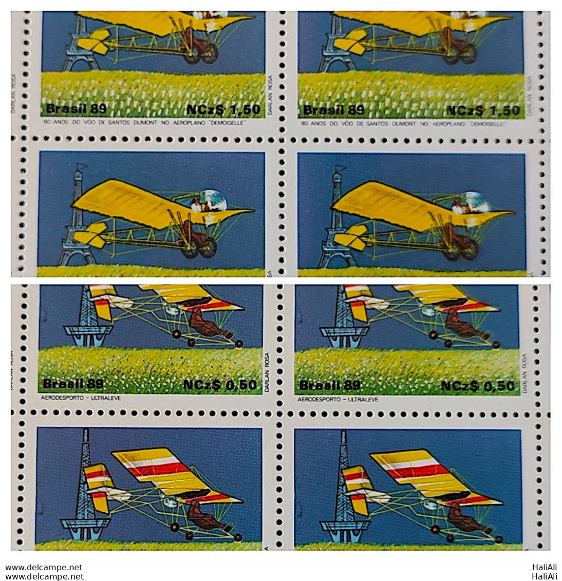 C 1636 Brazil Stamp 80 Years Old Flight Dumont Airplane Ultraleve Demoiselle 1989 Block Of 4 Complete Series - Neufs