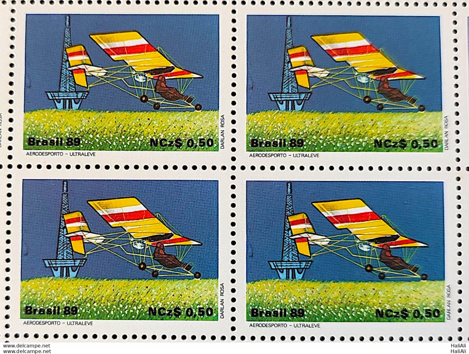 C 1636 Brazil Stamp 80 Years Old Flight Dumont Airplane Ultraleve Demoiselle 1989 Block Of 4 Complete Series - Neufs