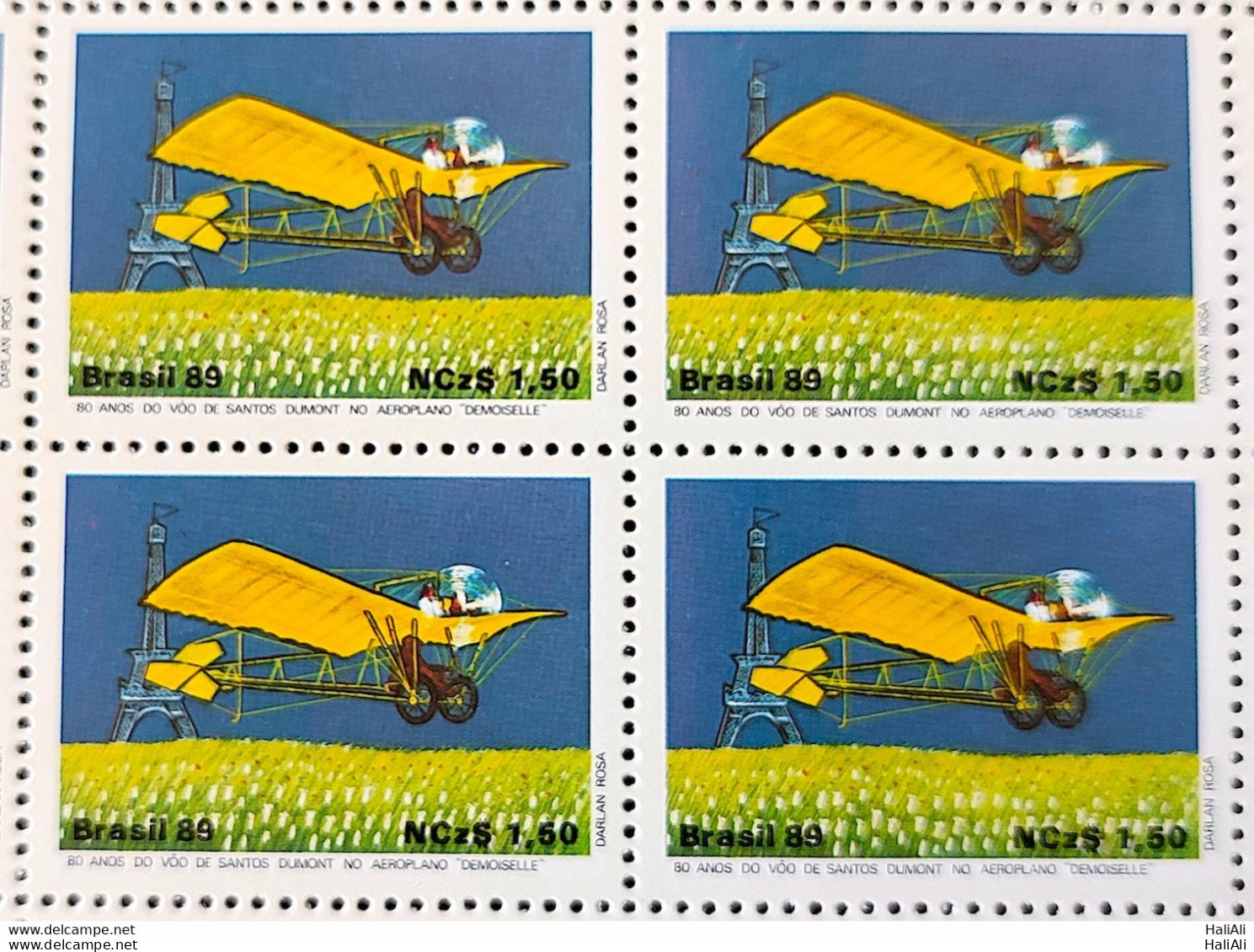 C 1636 Brazil Stamp 80 Years Old Flight Dumont Airplane Ultraleve Demoiselle 1989 Block Of 4 Complete Series - Neufs