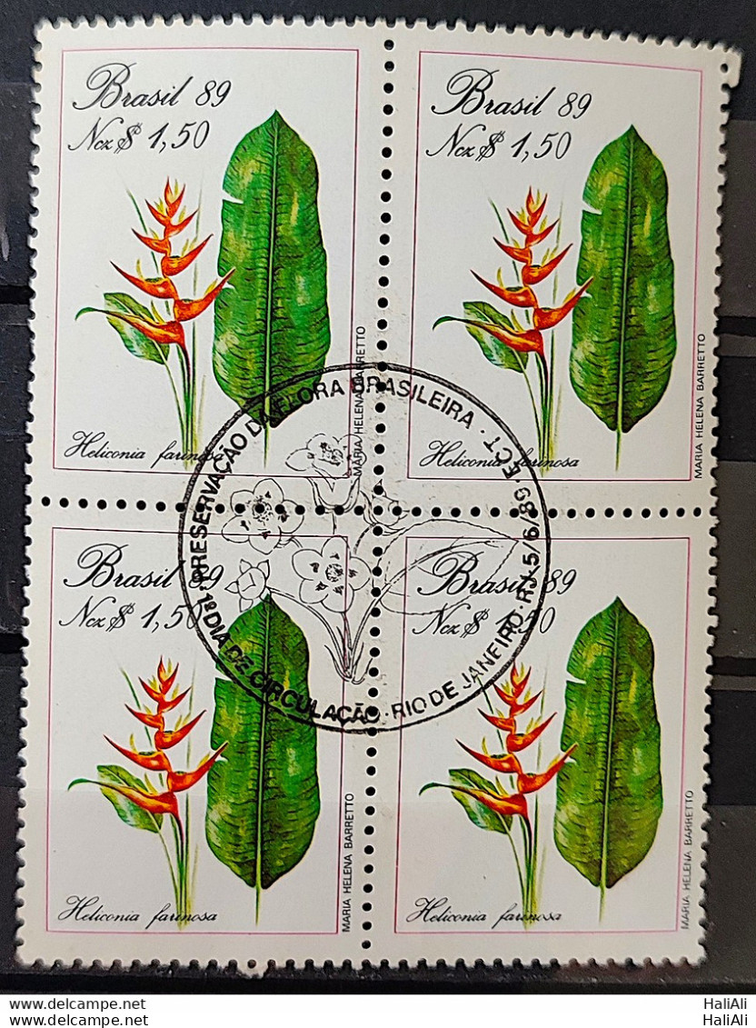 C 1633 Brazil Stamp Of Preservation Of The Environment Flora 1989 Block Of 4 CBC RJ - Neufs