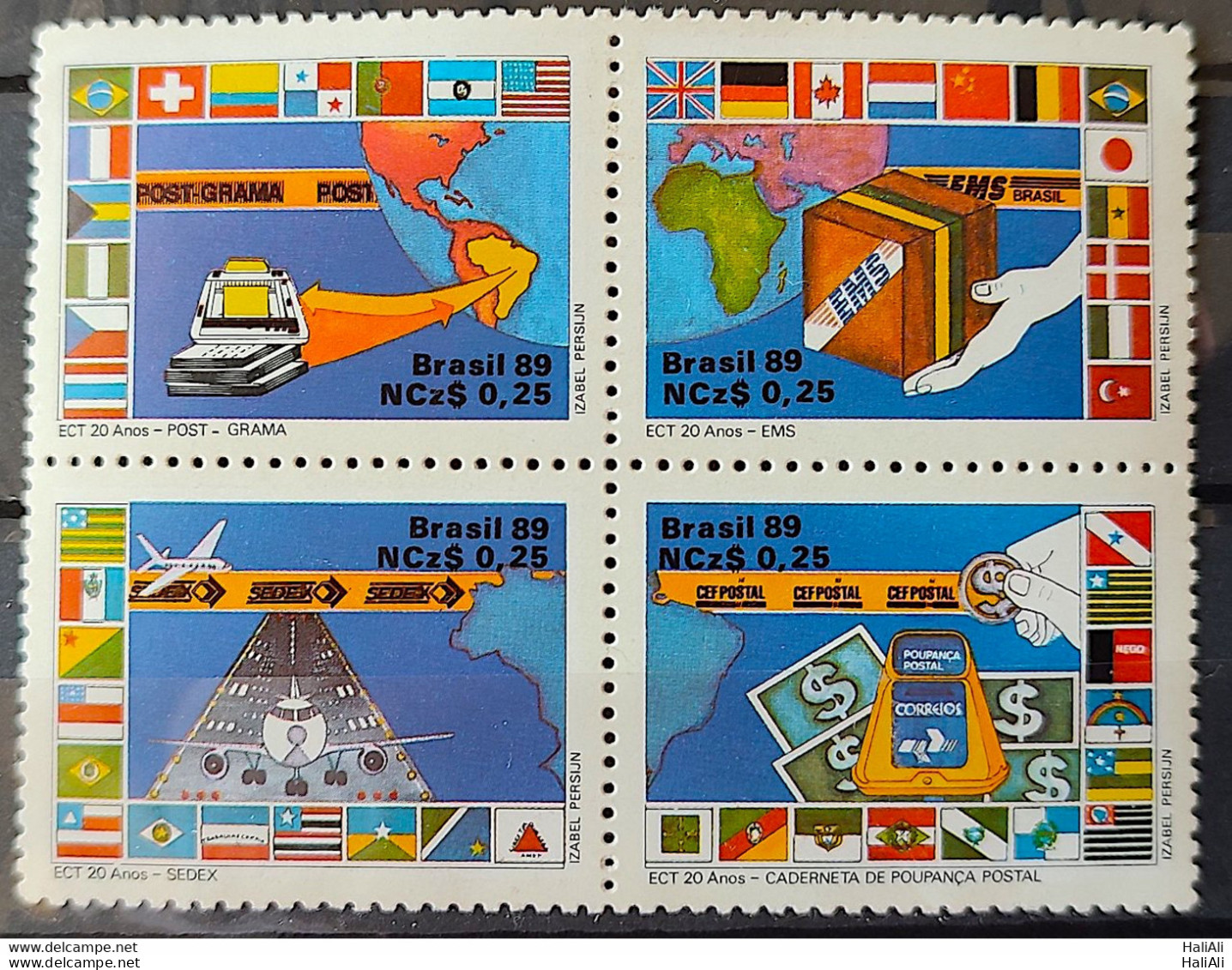 C 1621 Brazil Stamp 20 Years Of ECT Postal Postal Service Flag Map 1989 - Ungebraucht