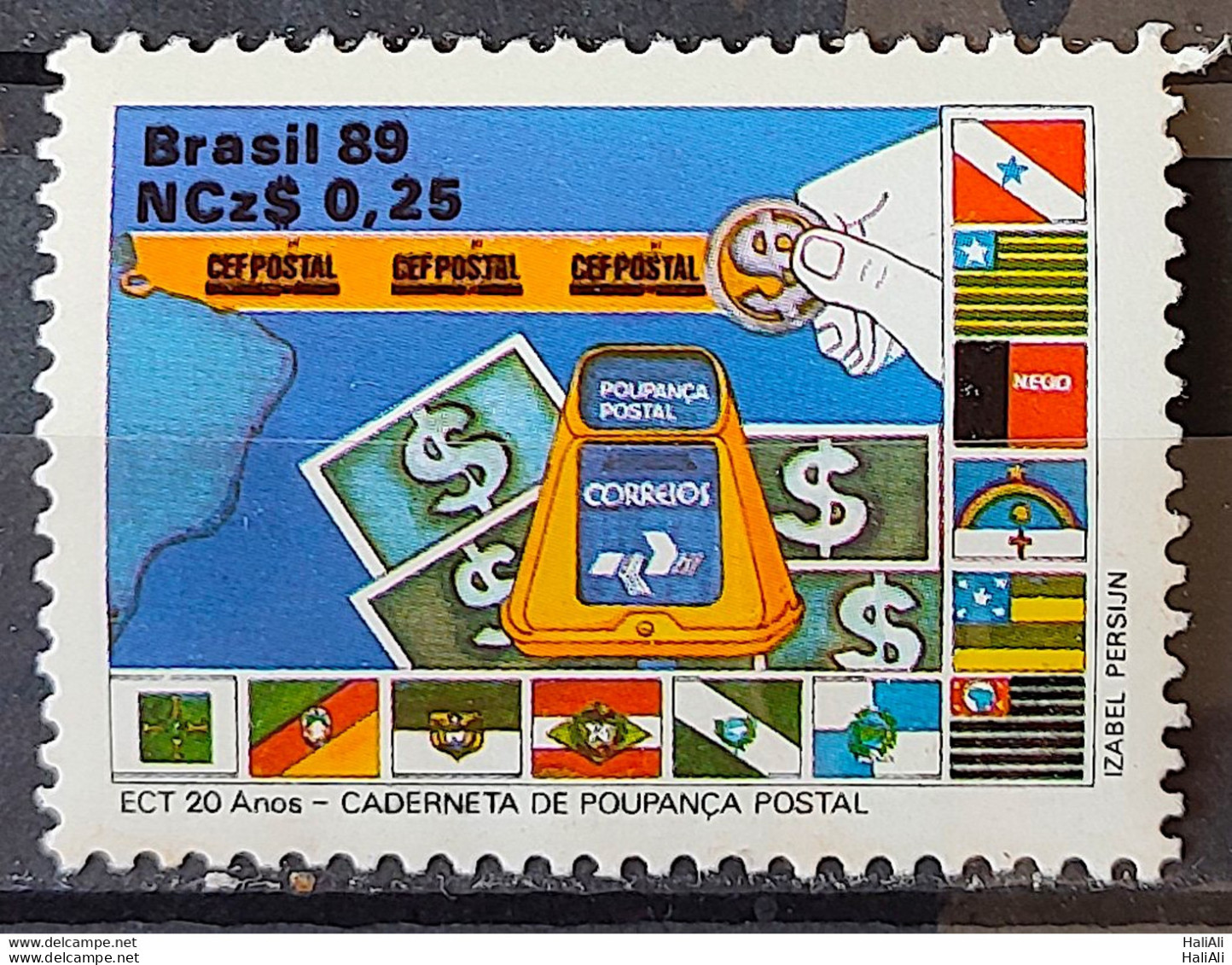 C 1624 Brazil Stamp 23 Years Of ECT Postal Postal Service Flag Collection Box 1989 - Ongebruikt