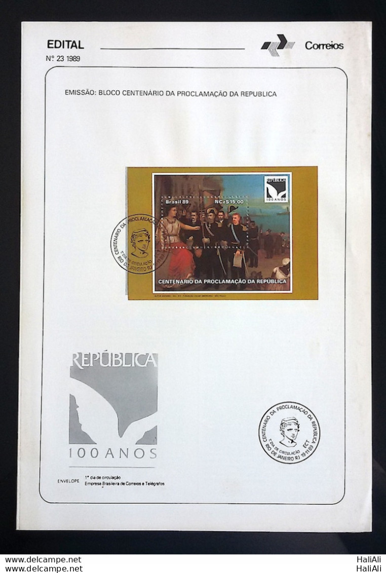 Brochure Brazil Edital 1989 23 Proclamation Of The Republic With Stamp CBC RJ - Lettres & Documents