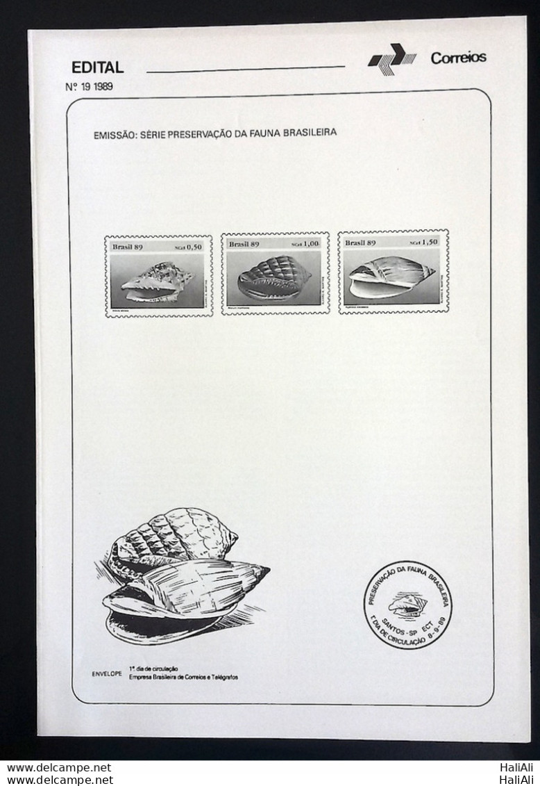 Brochure Brazil Edital 1989 19 Brazilian Fauna Concha Whitst Stamp - Covers & Documents
