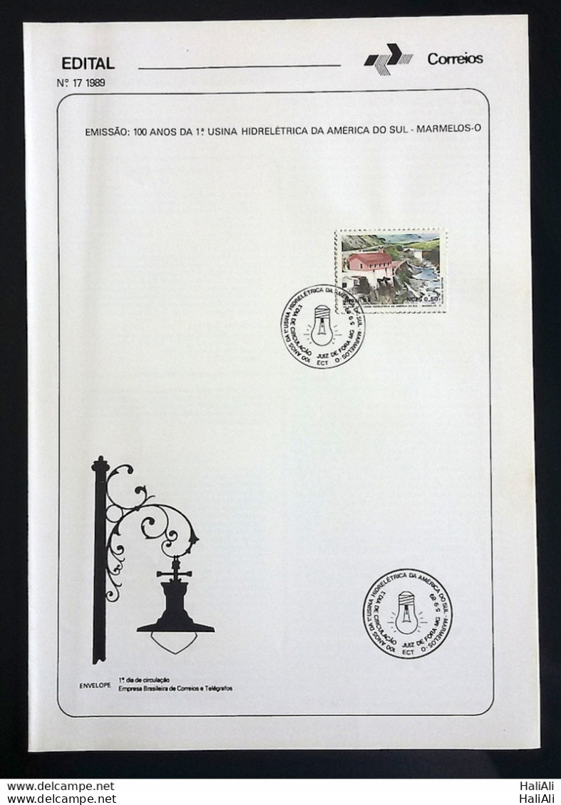 Brochure Brazil Edital 1989 17 Hydrelectric Plant Marmelos Energy With Stamp CBC MG Juiz De Fora - Storia Postale