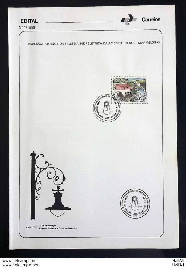 Brochure Brazil Edital 1989 17 Hydrelectric Plant Marmelos Energy With Stamp CBC MG Juiz De Fora - Lettres & Documents