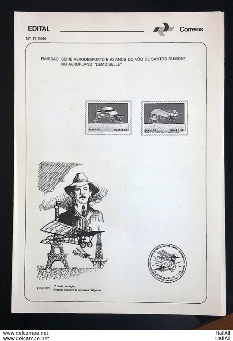 Brochure Brazil Edital 1989 11 Aerodesport Santos Dumont Airplane Without Stamp - Lettres & Documents