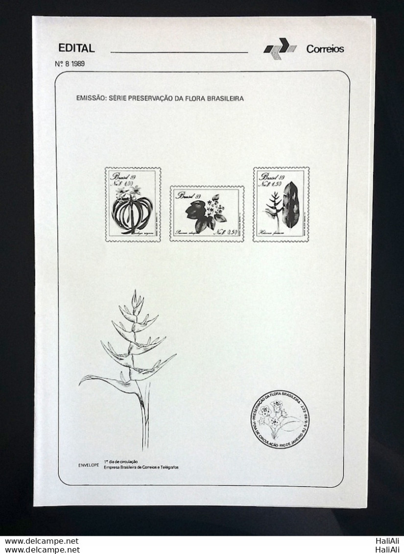 Brochure Brazil Edital 1989 08 Preservation Of The Brazilian Flora Without Stamp - Lettres & Documents